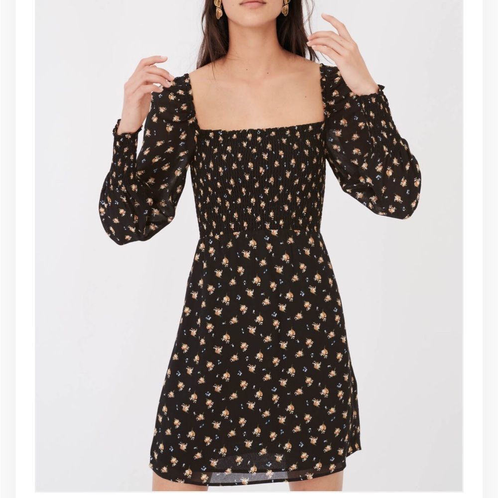 Maje Rithik Smocked Floral Print Mini Dress S